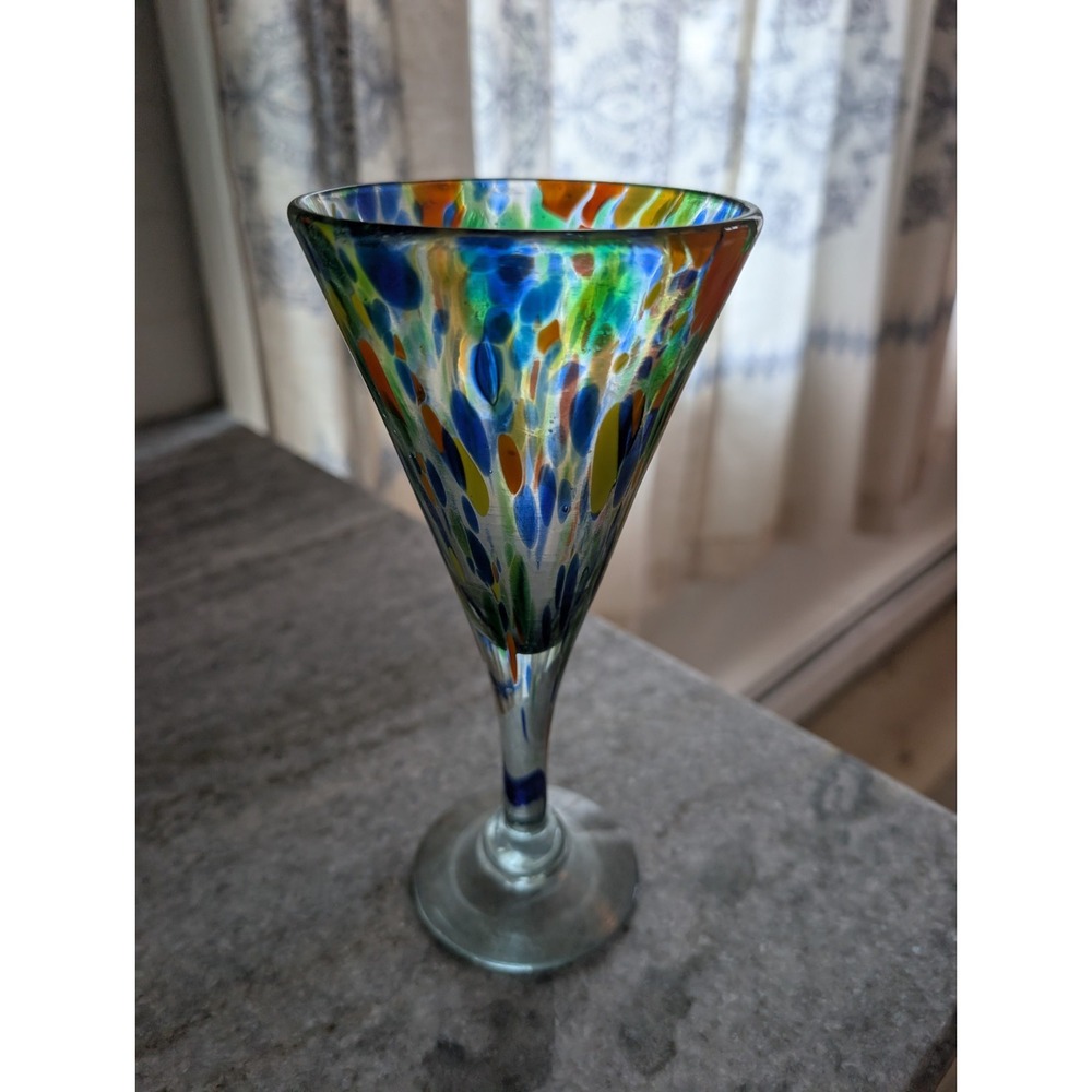 Mexican Hand Blown Glass - Multi-Color Martini /Margarita Glass